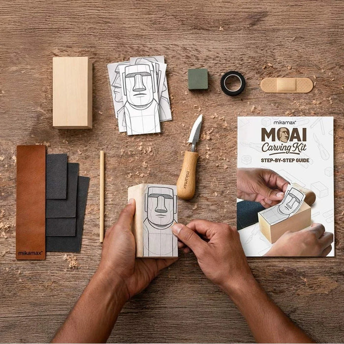 Mikamax Moai Carving Kit - Kit DIY de Talla de Madera Isla de Pascua