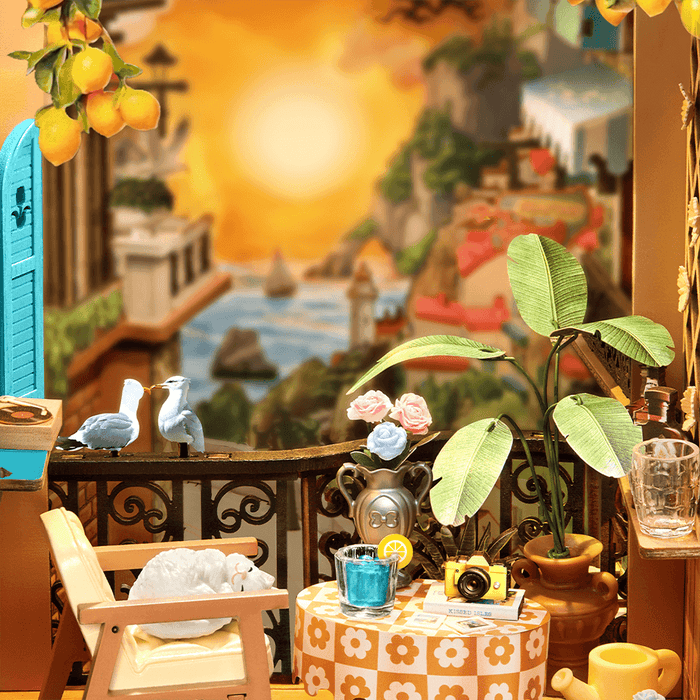 Book Nook Sunset Isle, Bausatz mit Küstenstadt und zwei Lichtstimmungen