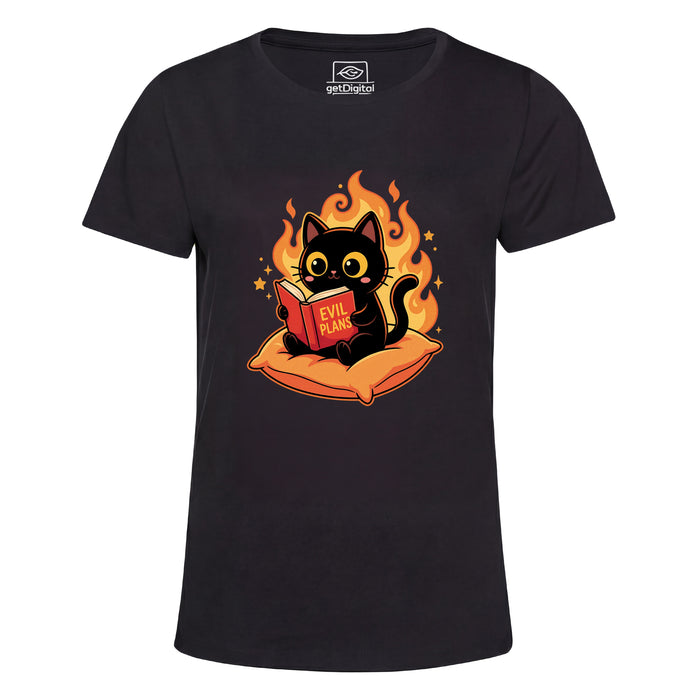 Zwarte Kat Leest "Evil Plans" - Boze Plannen met Stijl - Hoofdweergave Girlie Zwart