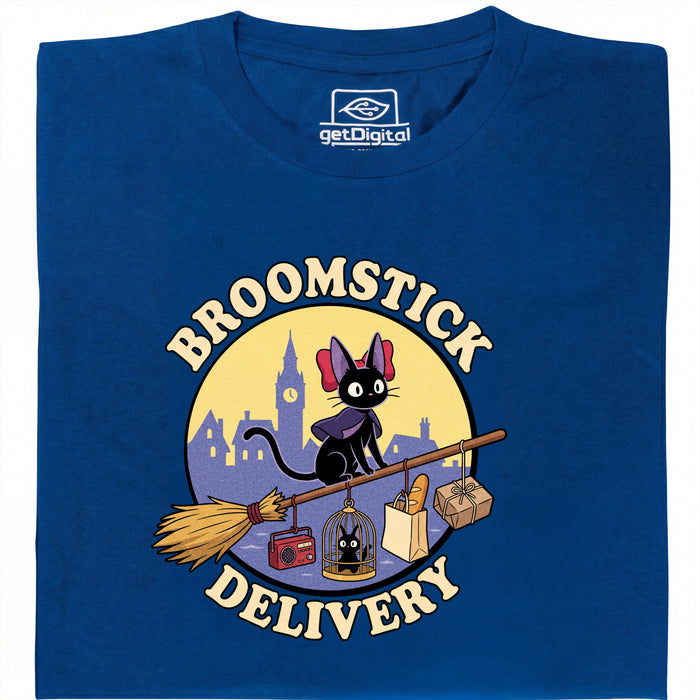 Broomstick Delivery - El Gato se Hace Cargo del Servicio de Entrega - Vista principal Camiseta Azul
