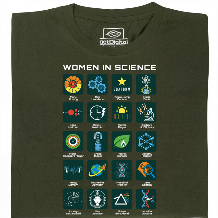 Women in Science - 20 Pionnières de la Science - Vue principale T-shirt Vert Foncé