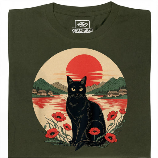Sunset Cat  - Vista principal Camiseta Verde oscuro