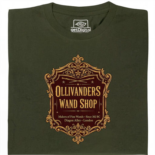 Ollivanders Wand Shop - Vista principal Camiseta Verde Oscuro
