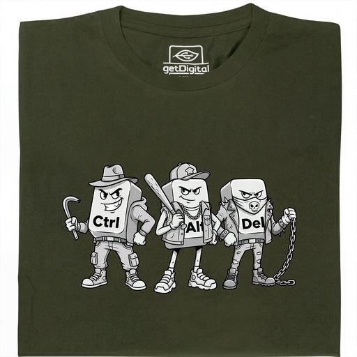 Ctrl Alt Del - La Gang Più Dura della Tastiera - Vista Principale T-Shirt Verde Scuro