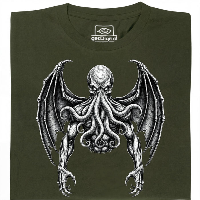 Cthulhu - Il Grande Antico - Vista Frontale T-Shirt Verde Scuro