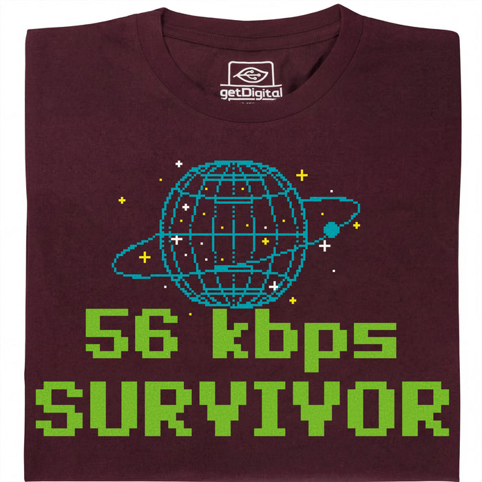 56kbps Survivor - Vista principal Camiseta Rojo Oscuro