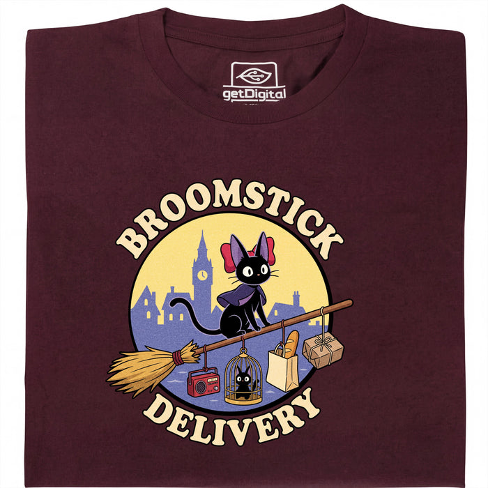 Broomstick Delivery - El Gato se Hace Cargo del Servicio de Entrega - Vista principal Camiseta Rojo Oscuro