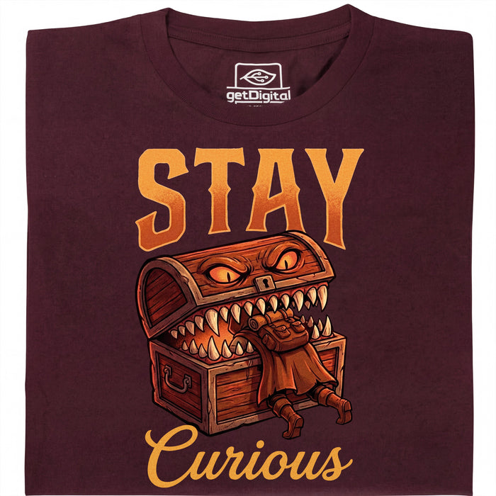 Stay Curious - Vista frontal Camiseta Rojo Oscuro