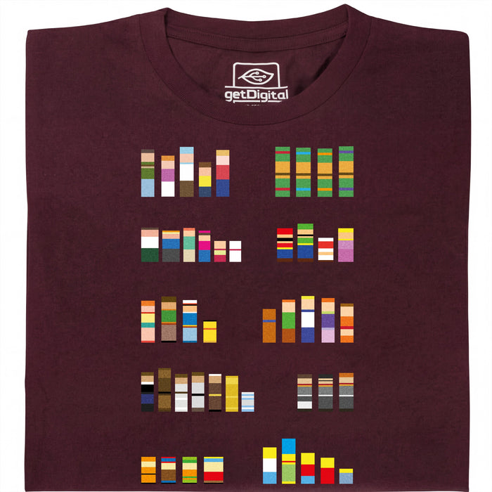 Pixel Legends of TV - Vooraanzicht T-Shirt Donkerrood
