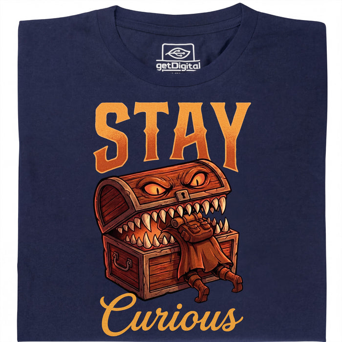 Stay Curious - Vista frontal Camiseta Azul Marino