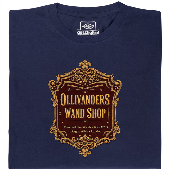 Ollivanders Wand Shop - Vista principal Camiseta Azul Marino