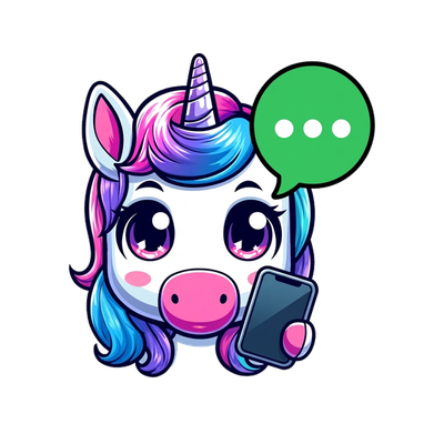 Einhorn mit Handy und WhatsApp-Sprechblase