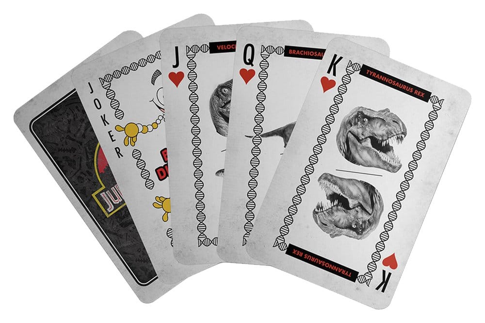 Coffret cadeau Jurassic Park avec jeu de cartes, pin’s et porte-clés