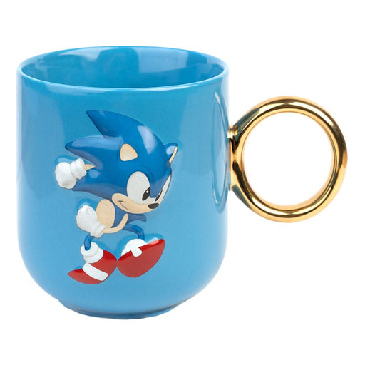 Taza 3D de Sonic con asa de anillo dorado