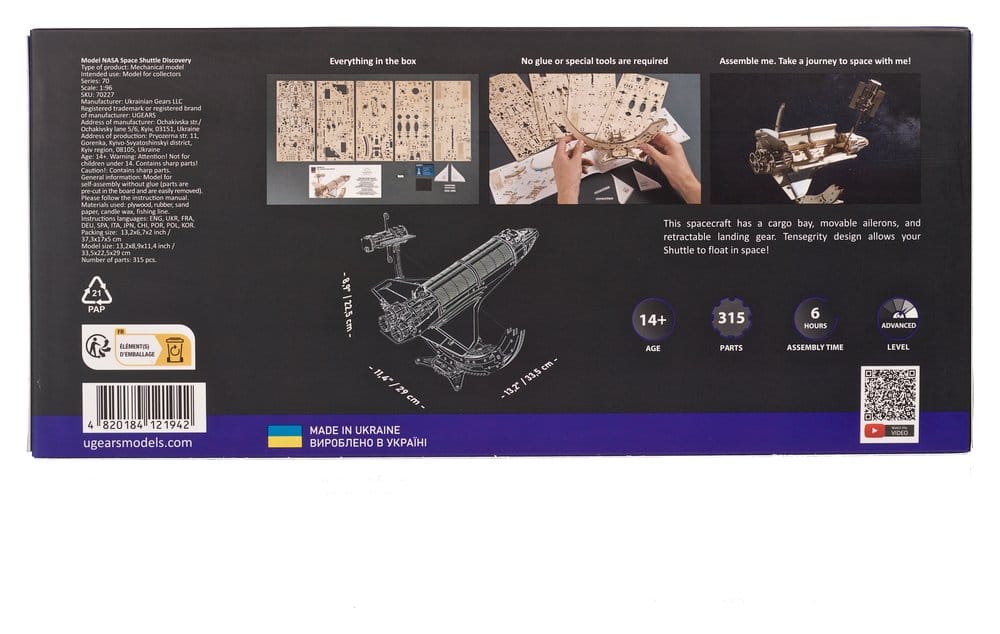 Kit de maqueta de madera 3D NASA Space Shuttle Discovery